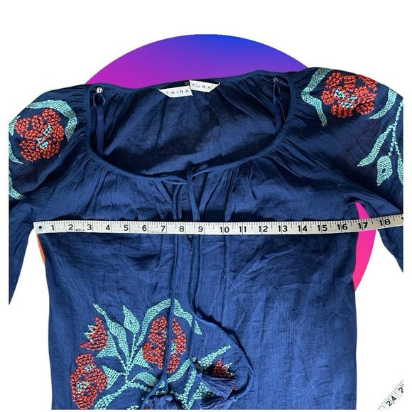 Trina Turk Womens Blue Red Embroidered All Cotton Gauze Shift Dress XS 0 Coverup - Picture 11 of 16